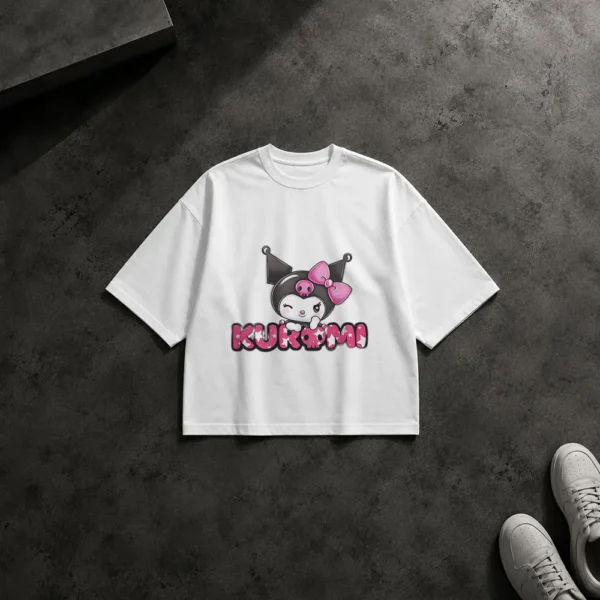 تیشرت باکسی کورومی طرح لوگوتایپ صورتی (Kuromi) کد po6657
