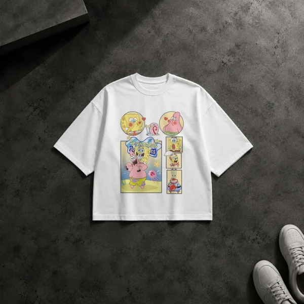 تیشرت باکسی باب اسفنجی طرح کلاژ تابستانی (SpongeBob) کد po6671