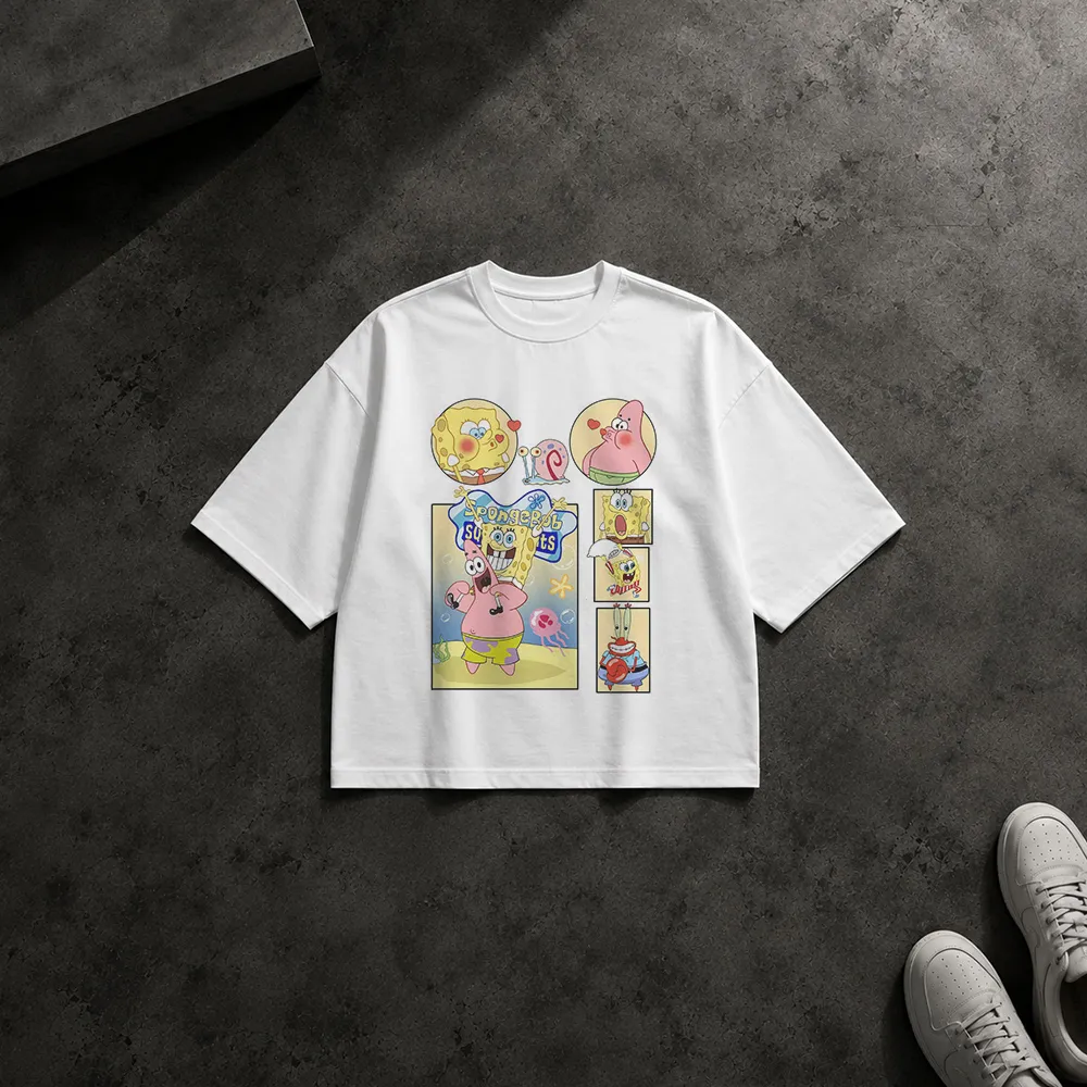 تیشرت باکسی باب اسفنجی طرح کلاژ تابستانی (SpongeBob) کد po6671