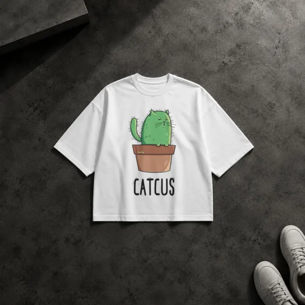 تیشرت باکسی گربه طرح کاکتوس بامزه (Catcus) کد po6704