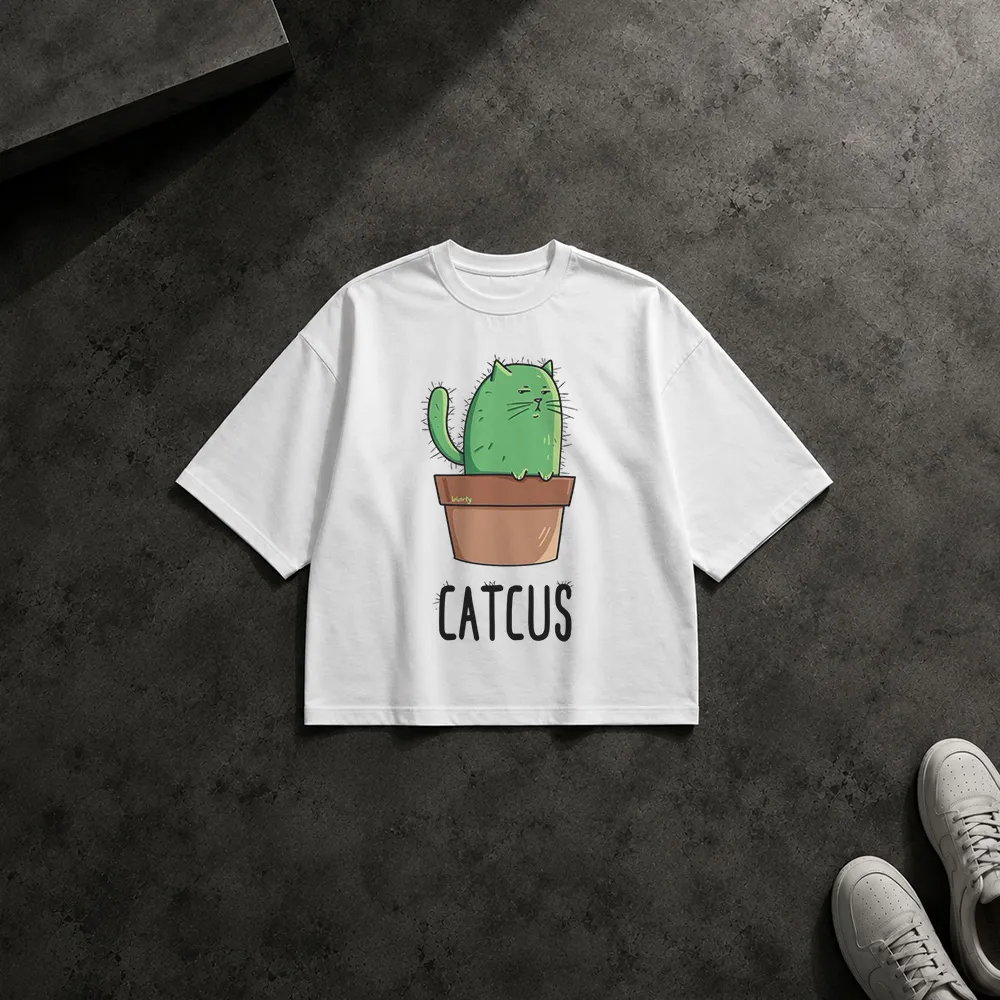 تیشرت باکسی گربه طرح کاکتوس بامزه (Catcus) کد po6704