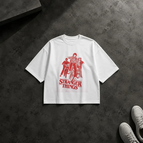 تیشرت باکسی استرنجر تینگز طرح دوچرخه‌سواری (Stranger Things) کد po6717
