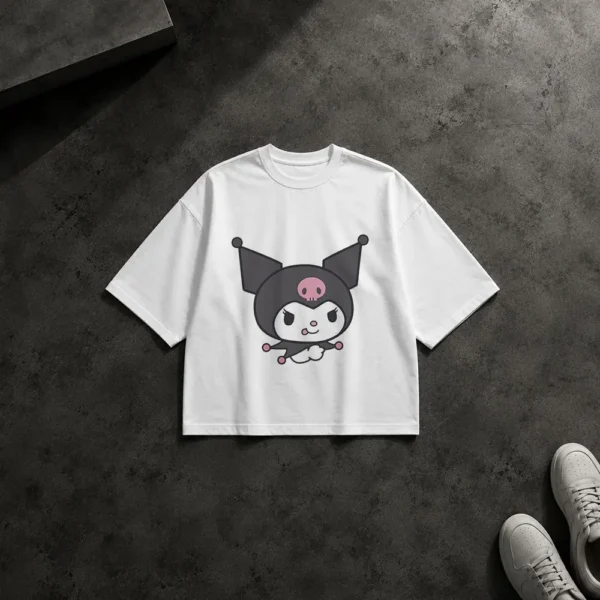 تیشرت باکسی کورومی طرح صورت کارتونی (Kuromi) کد po6839
