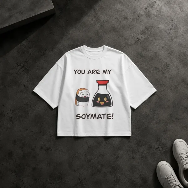 تیشرت باکسی طرح سوشی و سس سویا عاشقانه (Soymate) کد po6891