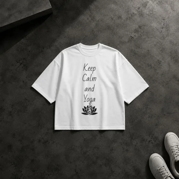 تیشرت باکسی یوگا طرح Keep Calm and Yoga با گل لوتوس کد po698