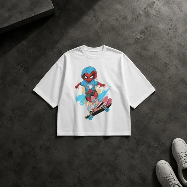 تیشرت باکسی مرد عنکبوتی طرح اسکیت‌برد (Spider-Man) کد po7012