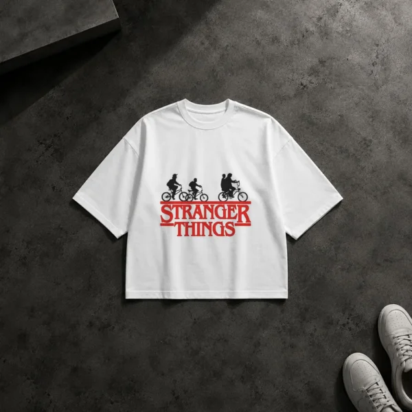 تیشرت باکسی استرنجر تینگز طرح دوچرخه‌سواری (Stranger Things) کد po7064