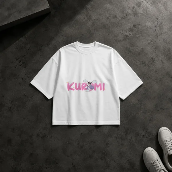 تیشرت باکسی کورومی طرح تایپوگرافی کارتونی (Kuromi) کد po7137