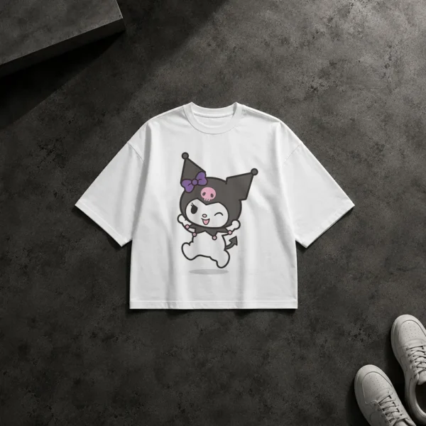 تیشرت باکسی کورومی طرح پرش و چشمک (Kuromi) کد po7145