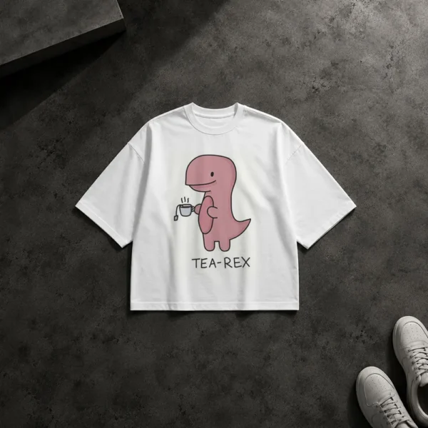 تیشرت باکسی دایناسور طرح تی‌رکس چای‌نوش (Tea-Rex) کد po7151