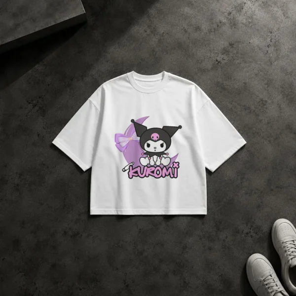 تیشرت باکسی کورومی طرح ماه بنفش (Kuromi) کد po7224