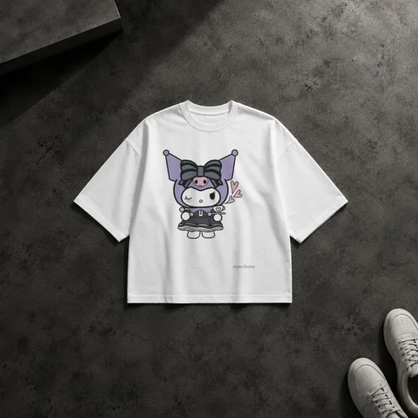 تیشرت باکسی کورومی طرح عروسکی پاپیونی (Kuromi) کد po7252