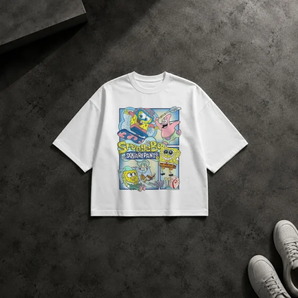 تیشرت باکسی باب اسفنجی طرح گروه کارتونی (SpongeBob) کد po7290
