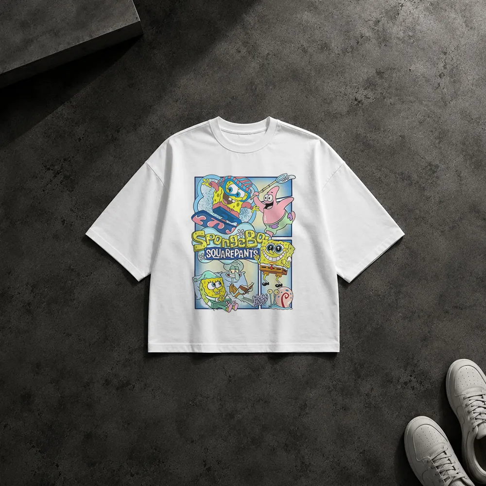 تیشرت باکسی باب اسفنجی طرح گروه کارتونی (SpongeBob) کد po7290