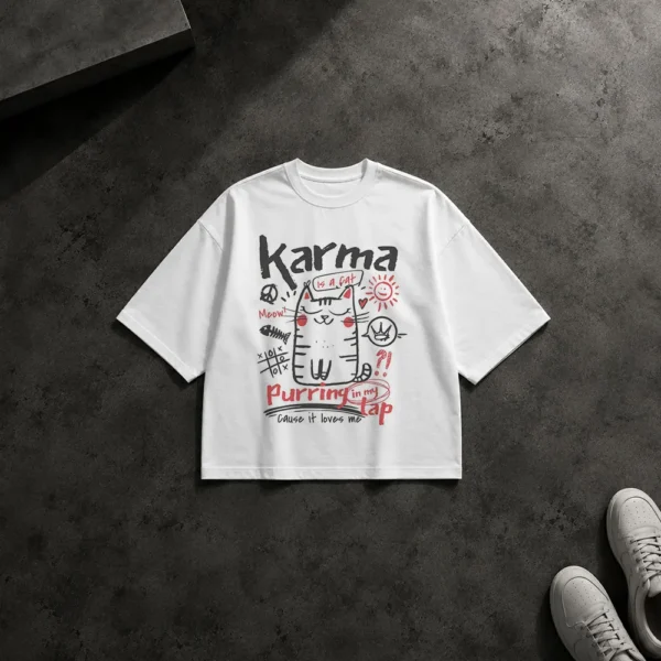 تیشرت باکسی گربه طرح Karma Is a Cat کد po7319