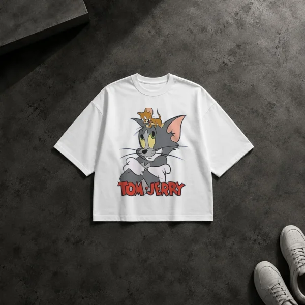 تیشرت باکسی تام و جری طرح جری روی سر تام (Tom and Jerry) کد po735