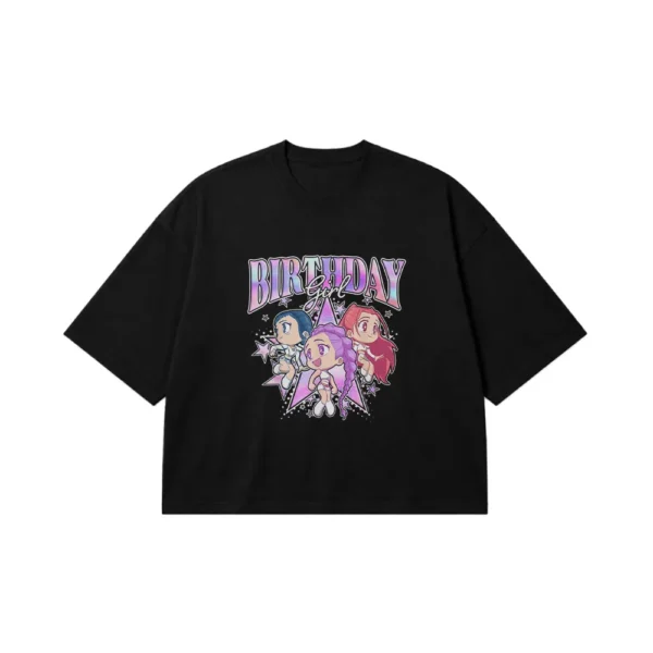 تیشرت باکسی تولد دخترانه طرح کارتونی (Birthday Girl) کد po7453