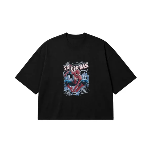 تیشرت باکسی مرد عنکبوتی طرح کمیک شهری (Spider-Man) کد po7483