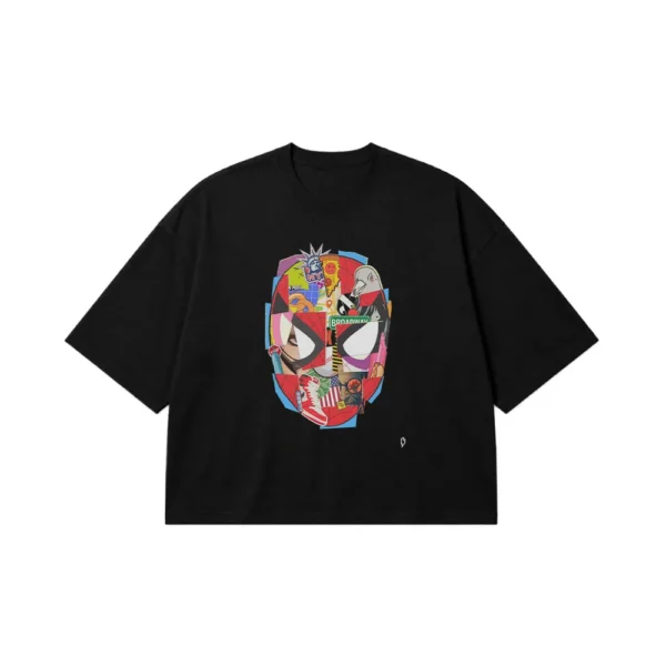 تیشرت باکسی مرد عنکبوتی طرح کلاژ رنگی (Spider-Man) کد po7503
