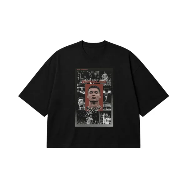 تیشرت باکسی کریستیانو رونالدو طرح کلاژ فوتبالی (Cristiano Ronaldo) کد po7623