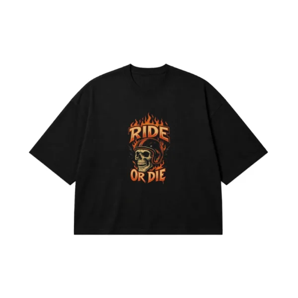 تیشرت باکسی موتورسواری طرح جمجمه Ride or Die کد po7968