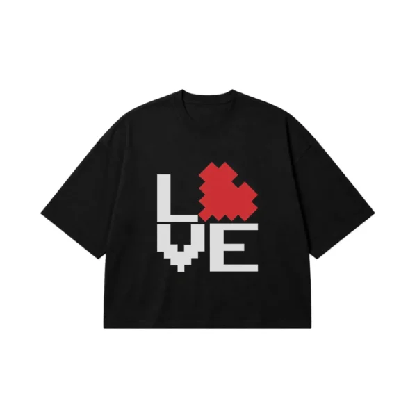 تیشرت باکسی طرح تایپوگرافی پیکسلی Love کد po8031