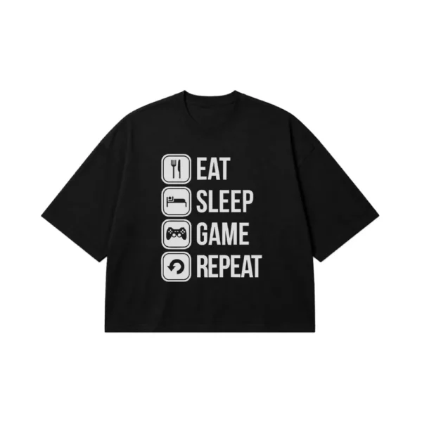 تیشرت باکسی گیمینگ طرح Eat Sleep Game Repeat کد po8105