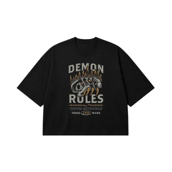 تیشرت باکسی موتورسواری طرح Demon Rules کد po8123