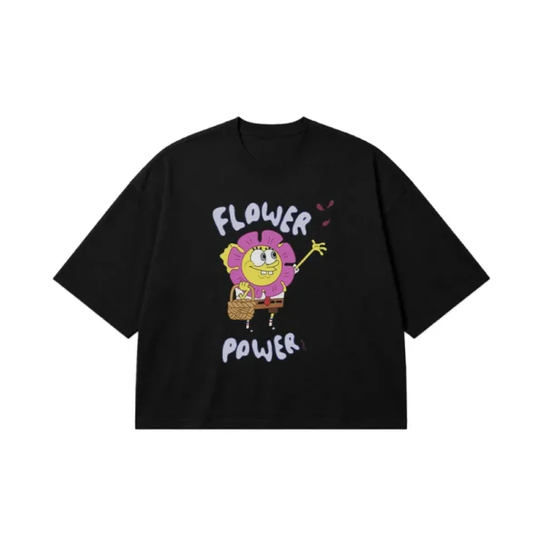 تیشرت باکسی باب اسفنجی طرح Flower Power کد po8201