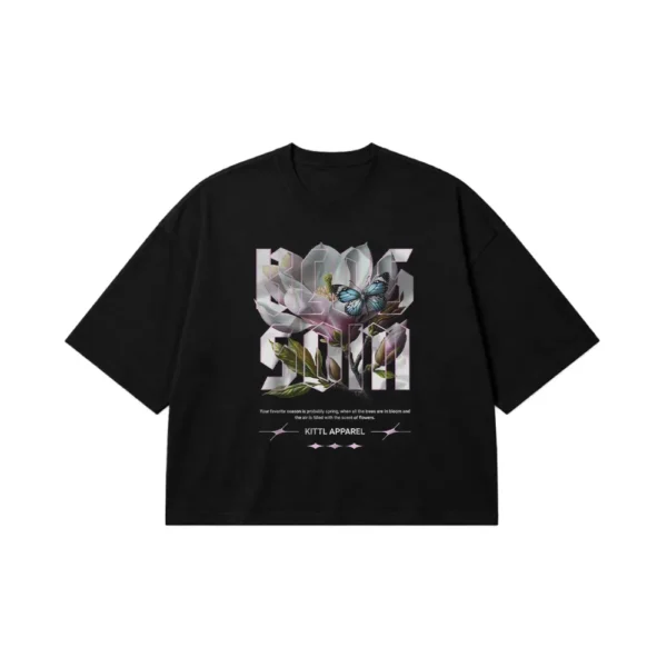تیشرت باکسی ژاپنی طرح سامورایی و گل نیلوفر کد po826