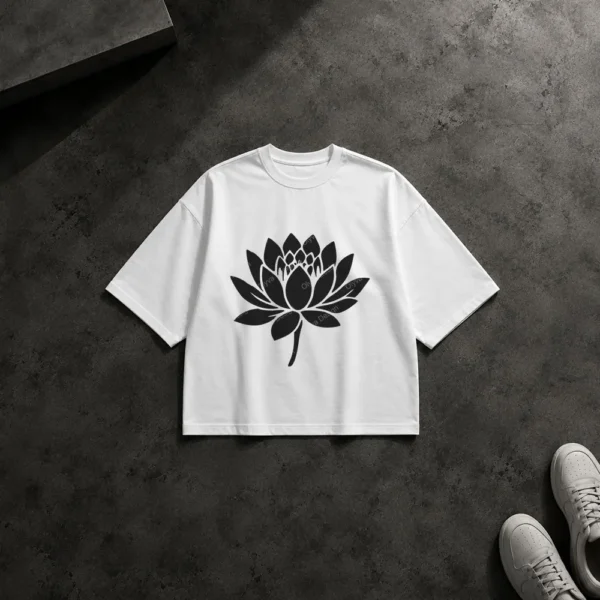 تیشرت باکسی گل نیلوفر طرح مینیمال لوتوس (Lotus) کد po853