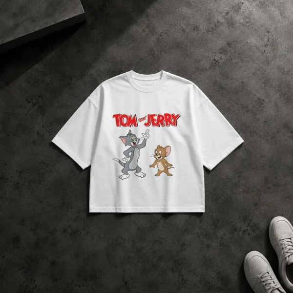 تیشرت باکسی تام و جری طرح شخصیت‌های کلاسیک (Tom and Jerry) کد po914