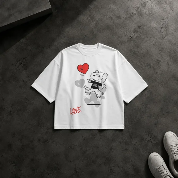 تیشرت باکسی کاوز طرح عشق و قلب (KAWS) کد po996