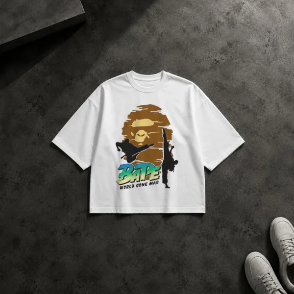 تیشرت باکسی برند بیپ طرح World Gone Mad (BAPE) کد po997