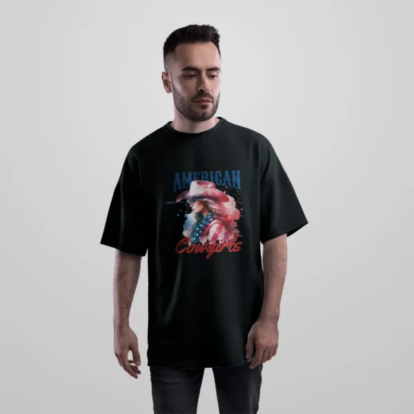 تیشرت اورسایز کابوی دخترانه طرح American Cowgirls کد 12857