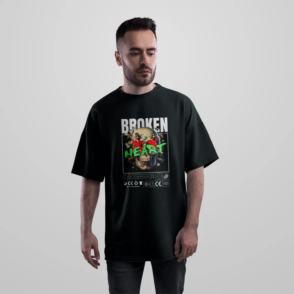 تیشرت اورسایز جمجمه طرح Broken Heart کد 13752