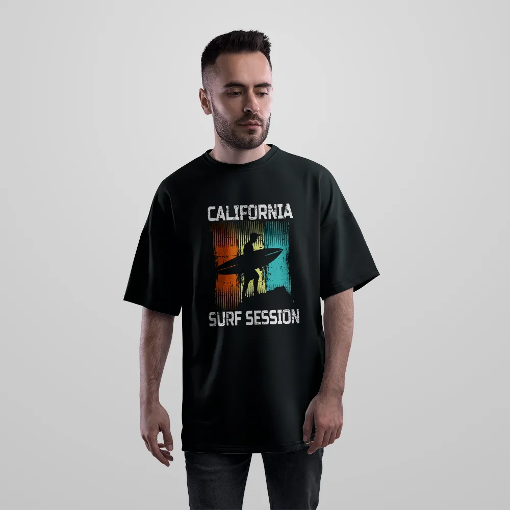 تیشرت اورسایز ساحلی طرح Surf Session California کد 15573