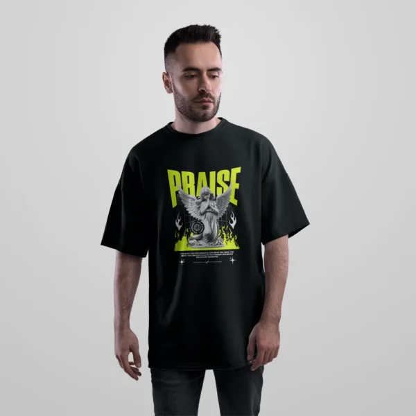 تیشرت اورسایز تندیس فرشته و نوشته Praise کد 1821