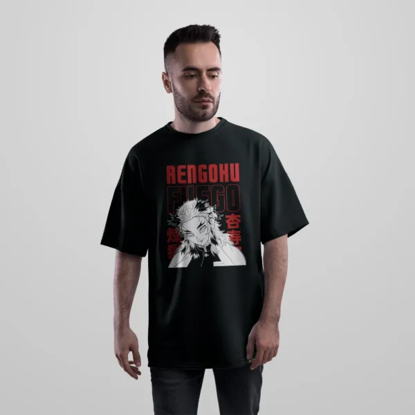 تیشرت اورسایز انیمه دمون اسلیر طرح رنگوکو (Rengoku Fuego - Demon Slayer) کد 18212