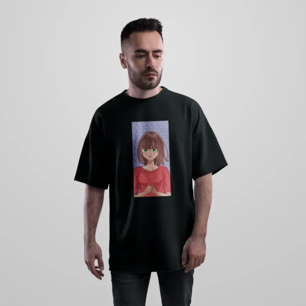 تیشرت اورسایز انیمه طرح دختر موی قرمز (Anime Girl) کد 19100