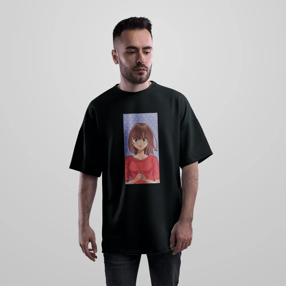 تیشرت اورسایز انیمه طرح دختر موی قرمز (Anime Girl) کد 19100