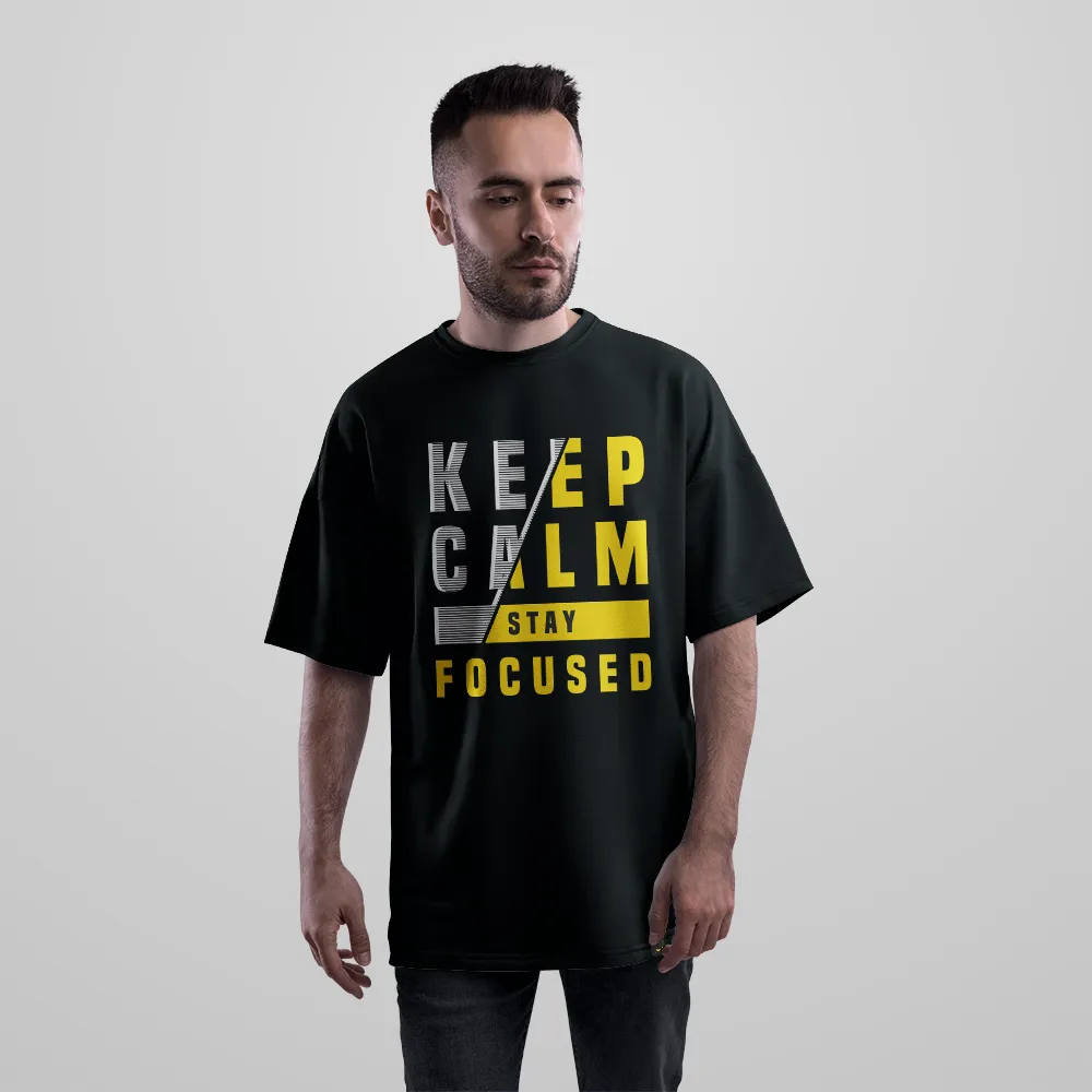 تیشرت اورسایز نوشته Keep Calm Stay Focused کد 19149