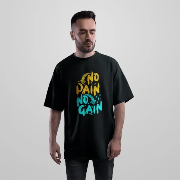 تیشرت اورسایز انگیزشی طرح No Pain No Gain کد 19279