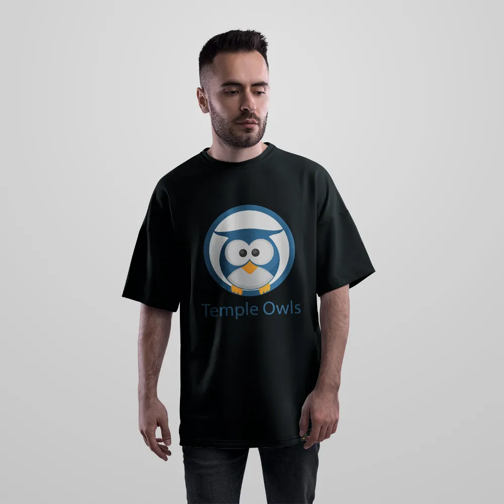 تیشرت اورسایز جغد طرح Temple Owls آبی کد 19320