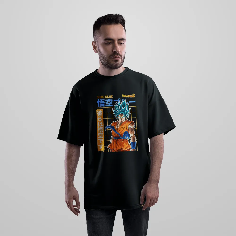 تیشرت اورسایز انیمه دراگون بال طرح گوکو بلو (Goku Blue) کد 19821