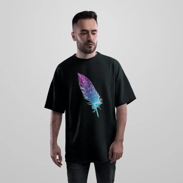 تیشرت اورسایز پر طرح هندسی آبی (Geometric Feather) کد 20881