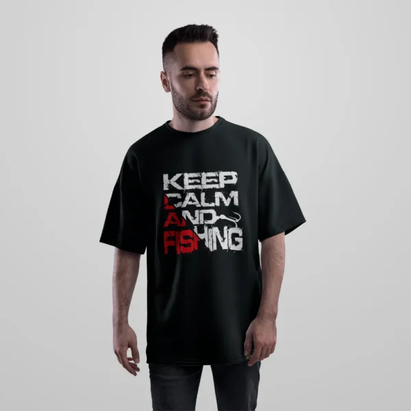 تیشرت اورسایز تایپوگرافی Keep Calm and Fishing کد 21043