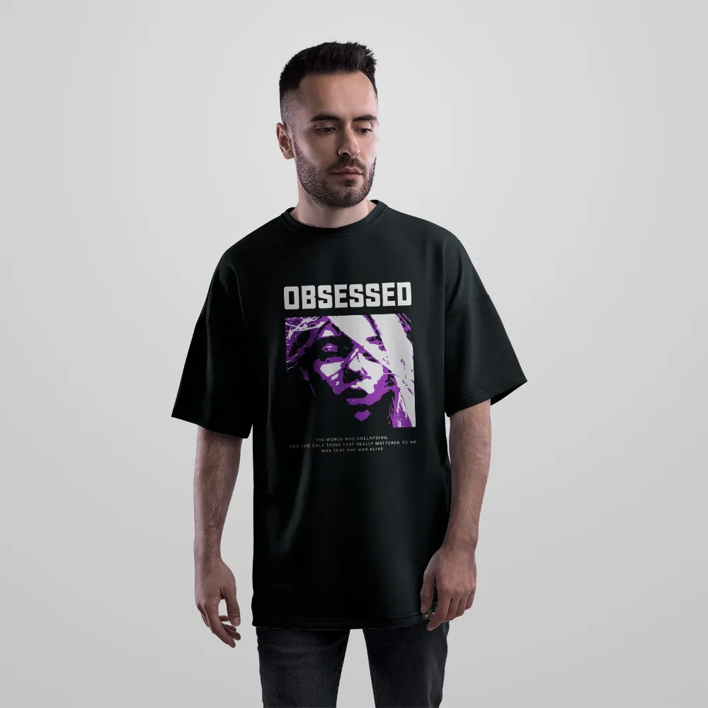 تیشرت اورسایز پرتره و نوشته Obsessed کد 261
