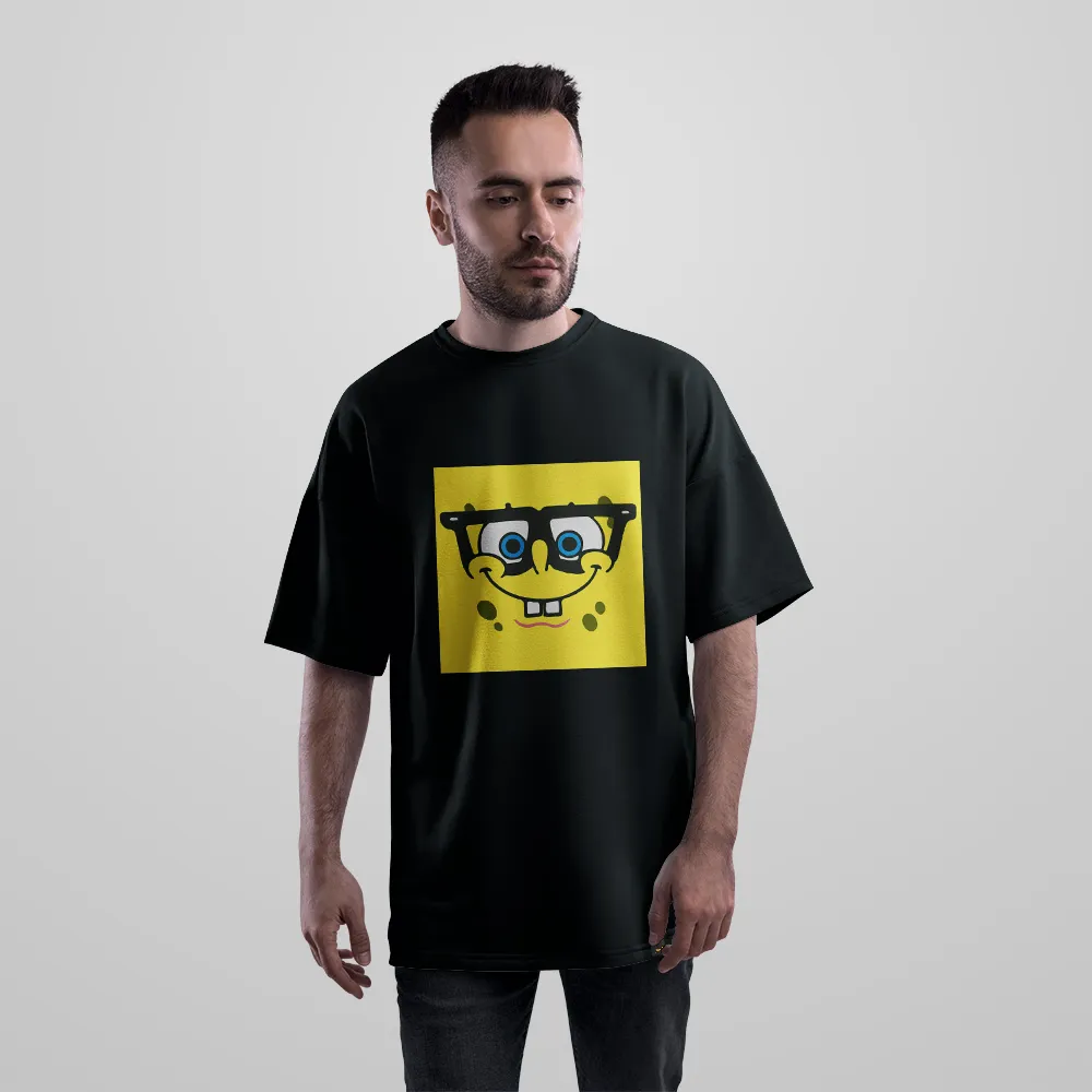 تیشرت اورسایز باب اسفنجی طرح عینکی کارتونی (SpongeBob) کد 3061