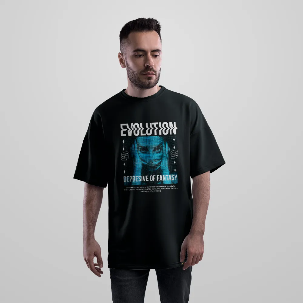 تیشرت اورسایز دارک طرح Evolution Fantasy کد 667